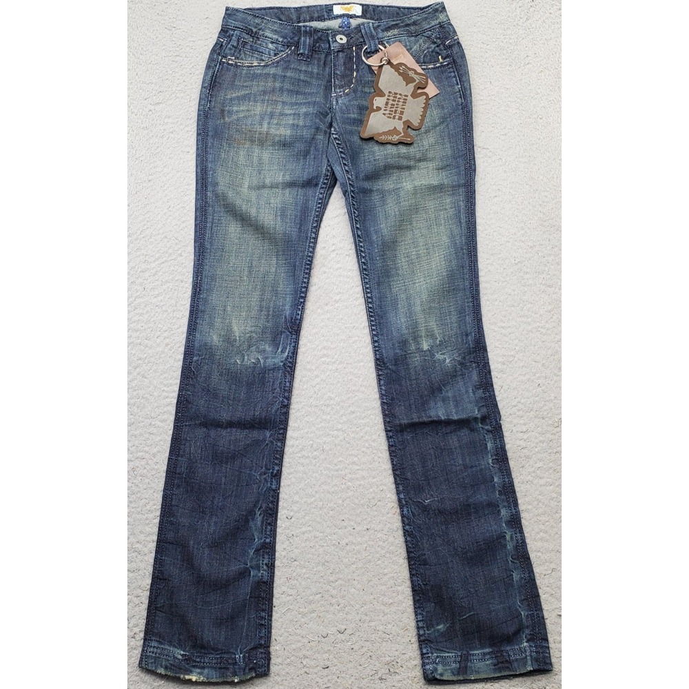 Antik Denim Jeans Womens 24 Blue Faded‎ Whiskered Double Stitch Outdoor Stretch